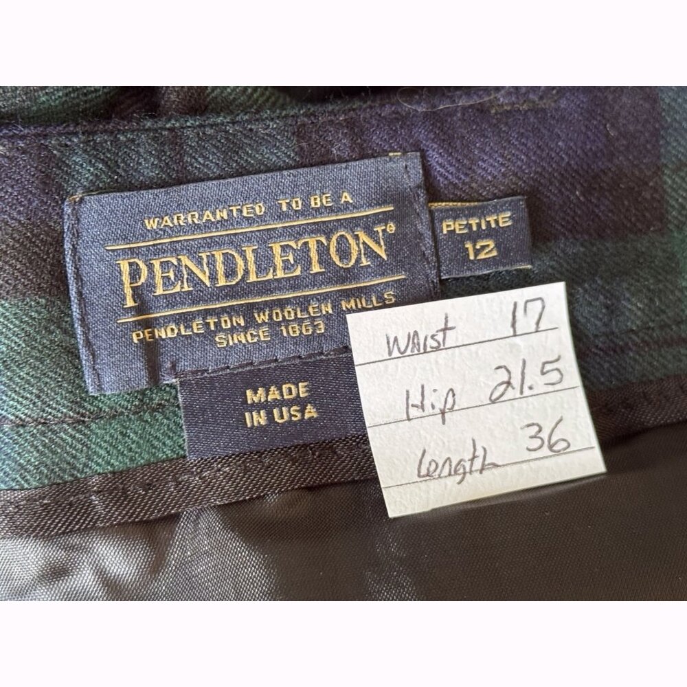 Pendleton Blue Green Plaid Virgin Wool Button Skirt 12P Dark Academia Preppy - Picture 2 of 10